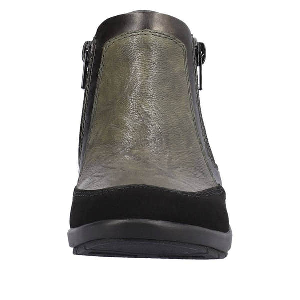 Rieker L4851-52 Ladies Green Combi Leather Twin Zip Ankle Boots-elevate your sole