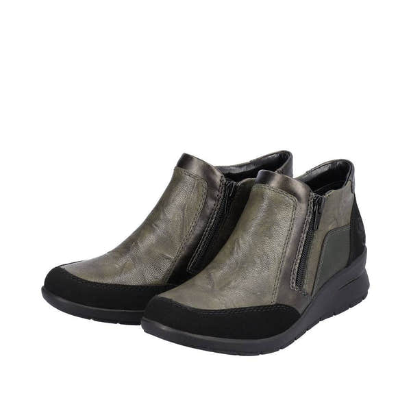 Rieker L4851-52 Ladies Green Combi Leather Twin Zip Ankle Boots-elevate your sole