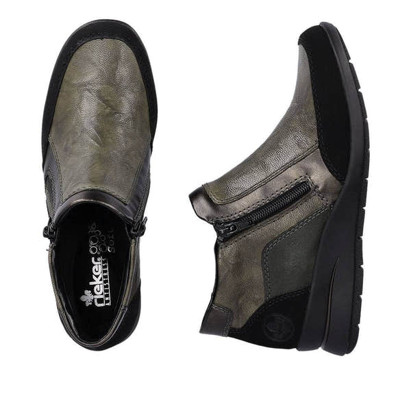 Rieker L4851-52 Ladies Green Combi Leather Twin Zip Ankle Boots-elevate your sole