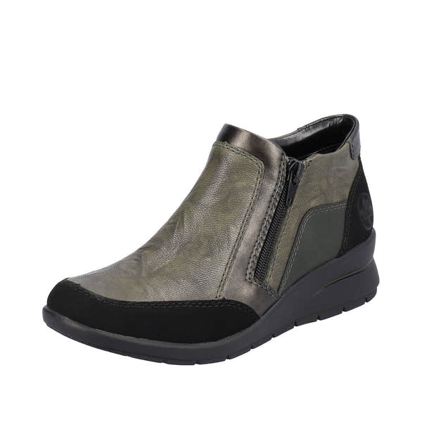 Rieker L4851-52 Ladies Green Combi Leather Twin Zip Ankle Boots-elevate your sole
