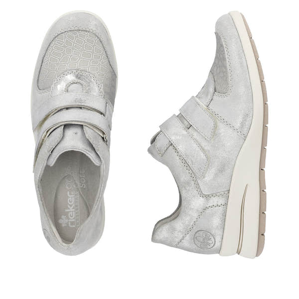 Rieker L4868-90 Dagmar Ladies Silver Leather Touch Fastening Shoes-elevate your sole