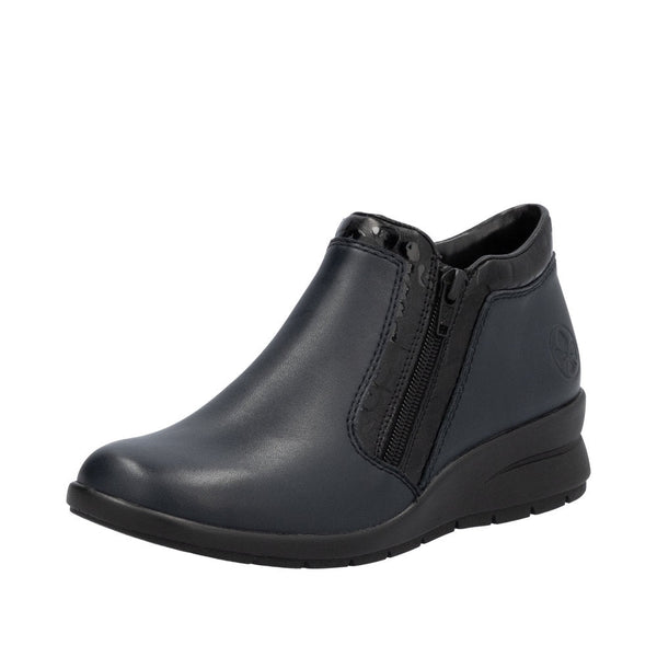 Rieker L4883-14 Ladies Navy Leather Side Twin Zip Ankle Boots-elevate your sole