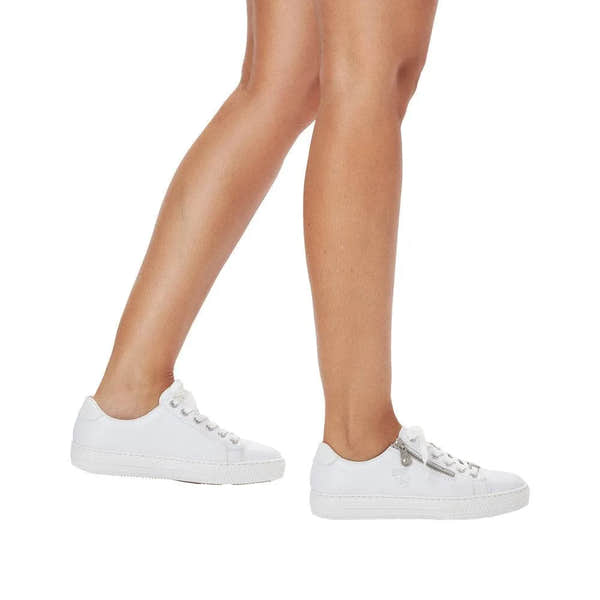 Rieker L59L1-83 Ladies White Leather Lace & Zip Up Sneakers-elevate your sole