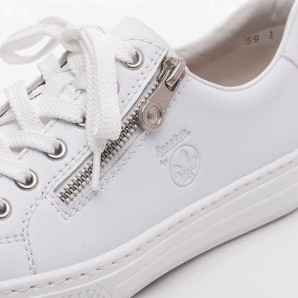 Rieker L59L1-83 Ladies White Leather Lace & Zip Up Sneakers-elevate your sole