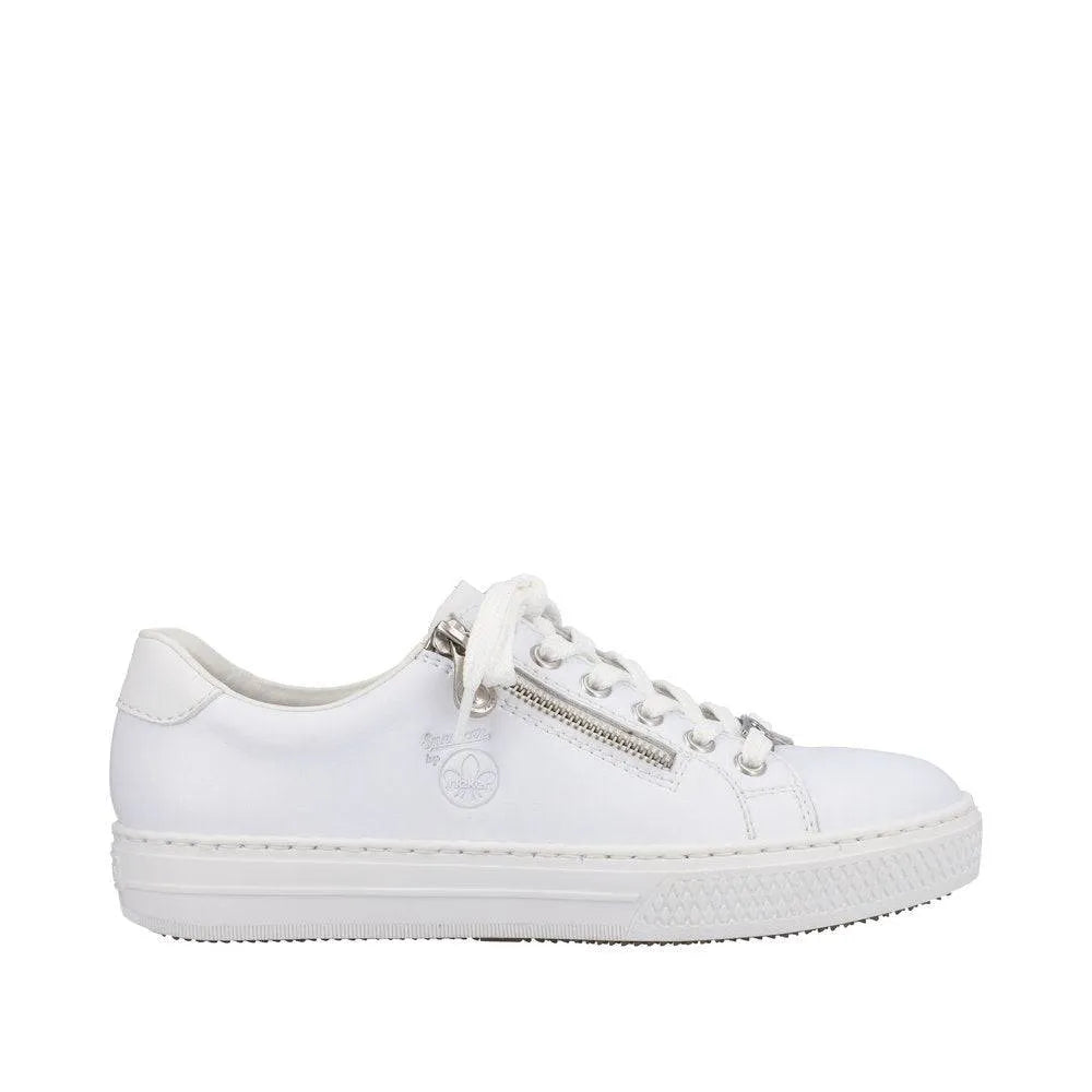 Rieker L59L1-83 Ladies White Leather Lace & Zip Up Sneakers-elevate your sole