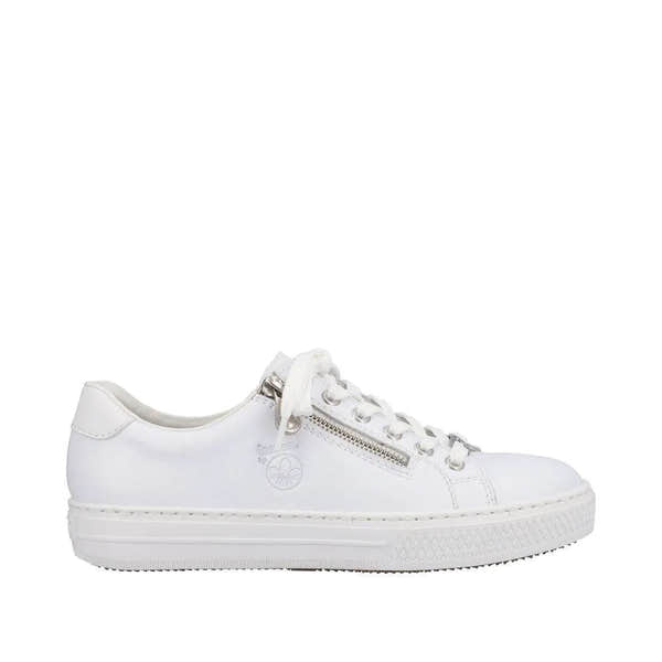 Rieker L59L1-83 Ladies White Leather Lace & Zip Up Sneakers-elevate your sole