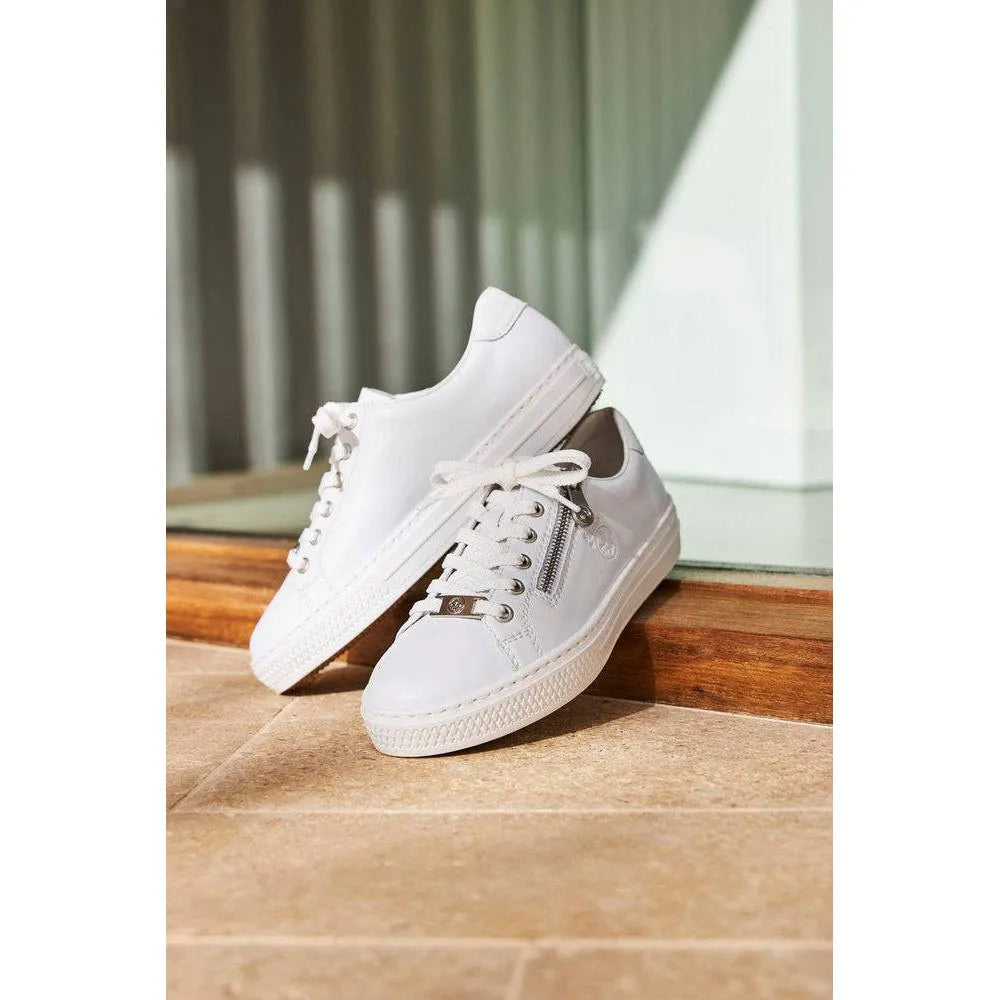 Rieker L59L1-83 Ladies White Leather Lace & Zip Up Sneakers-elevate your sole