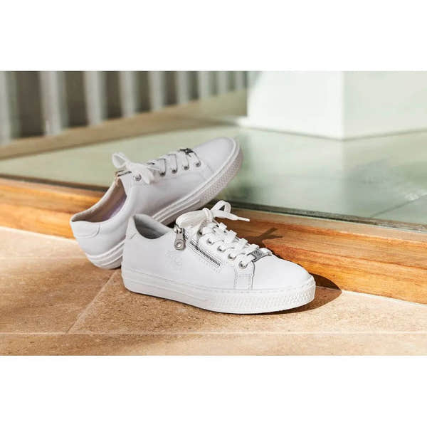 Rieker L59L1-83 Ladies White Leather Lace & Zip Up Sneakers-elevate your sole