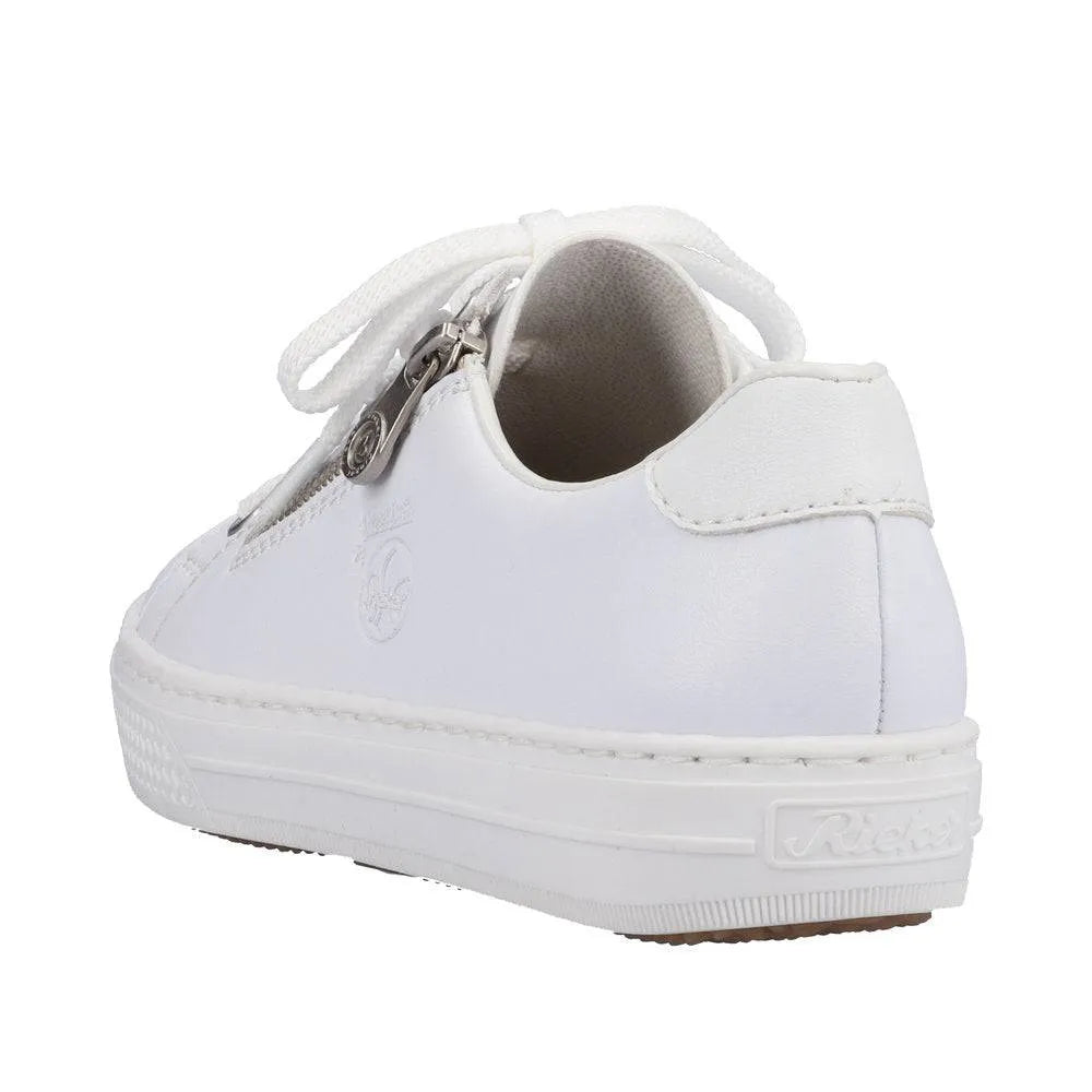 Rieker L59L1-83 Ladies White Leather Lace & Zip Up Sneakers-elevate your sole