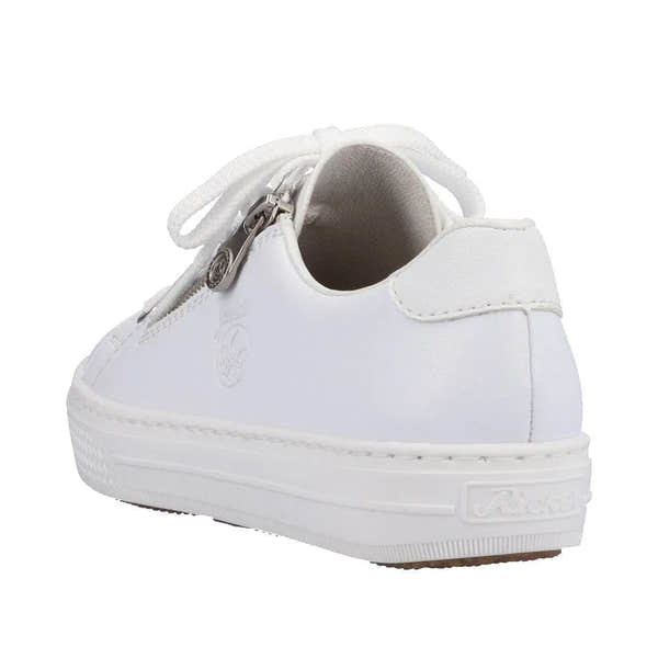 Rieker L59L1-83 Ladies White Leather Lace & Zip Up Sneakers-elevate your sole