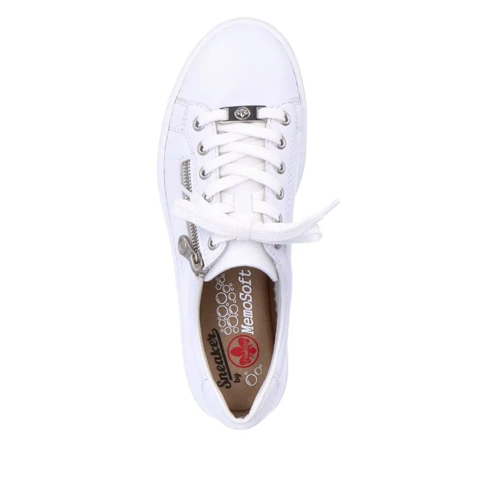 Rieker L59L1-83 Ladies White Leather Lace & Zip Up Sneakers-elevate your sole