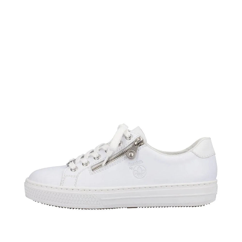 Rieker L59L1-83 Ladies White Leather Lace & Zip Up Sneakers-elevate your sole