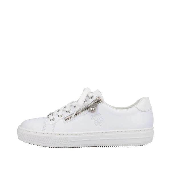 Rieker L59L1-83 Ladies White Leather Lace & Zip Up Sneakers-elevate your sole