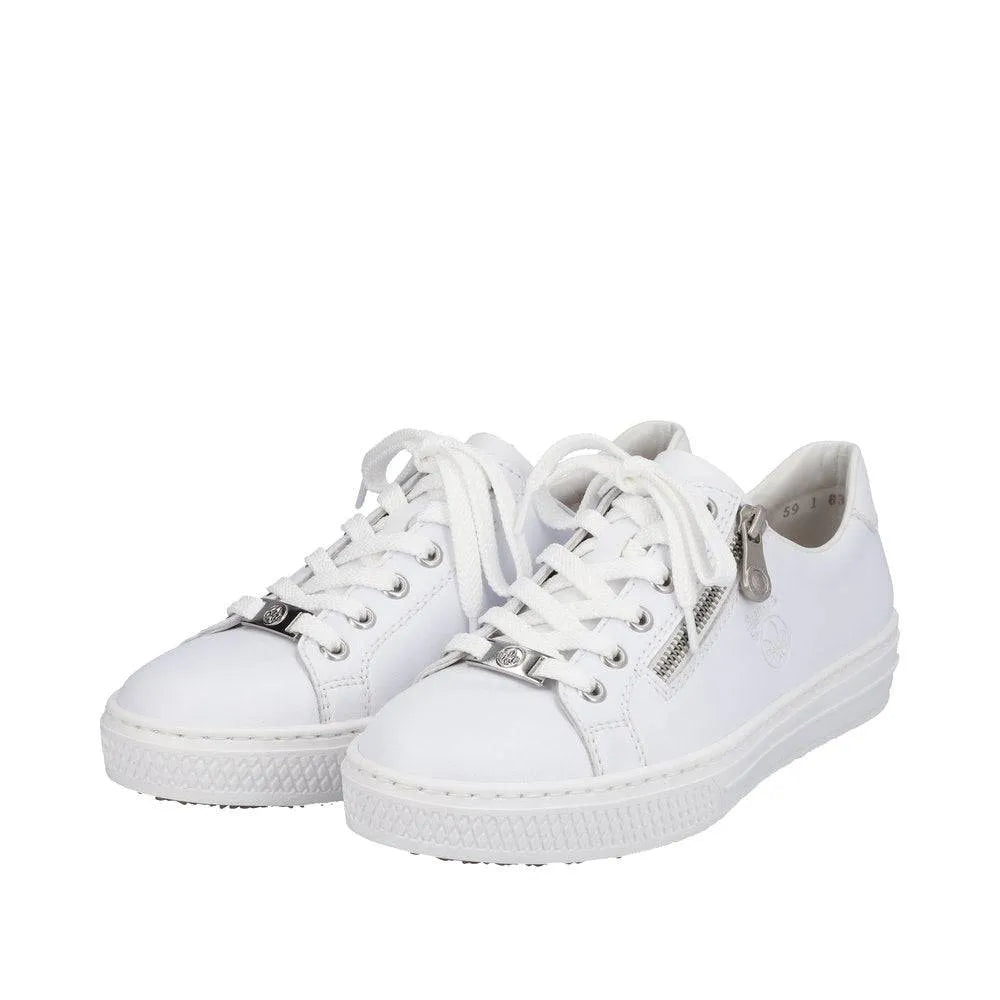 Rieker L59L1-83 Ladies White Leather Lace & Zip Up Sneakers-elevate your sole