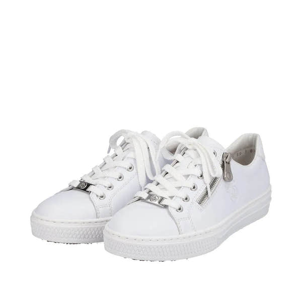 Rieker L59L1-83 Ladies White Leather Lace & Zip Up Sneakers-elevate your sole