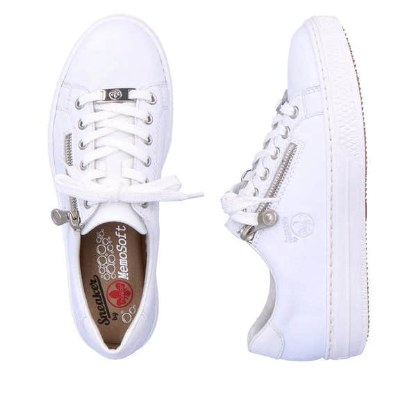 Rieker L59L1-83 Ladies White Leather Lace & Zip Up Sneakers-elevate your sole