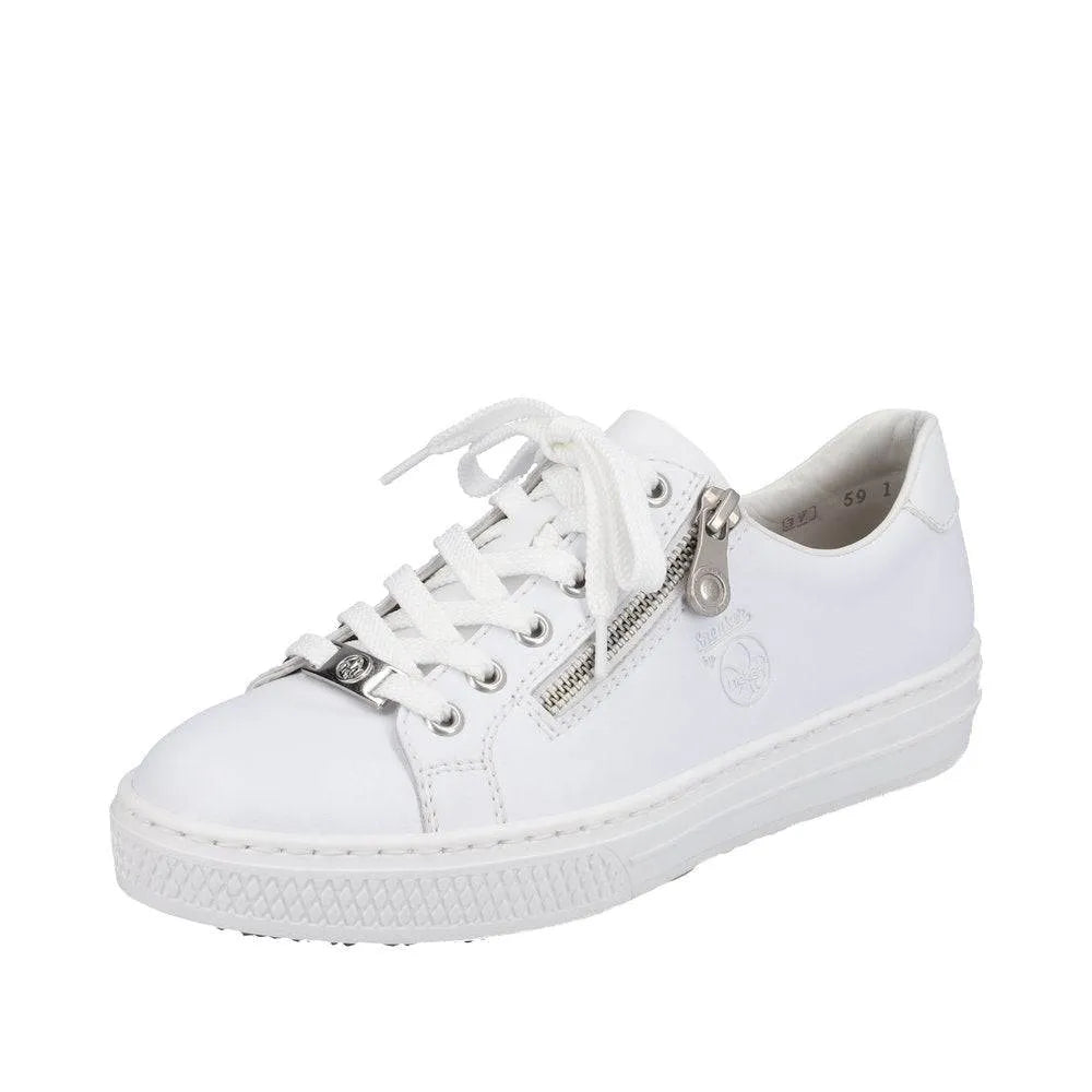 Rieker L59L1-83 Ladies White Leather Lace & Zip Up Sneakers-elevate your sole