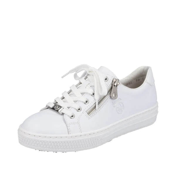 Rieker L59L1-83 Ladies White Leather Lace & Zip Up Sneakers-elevate your sole