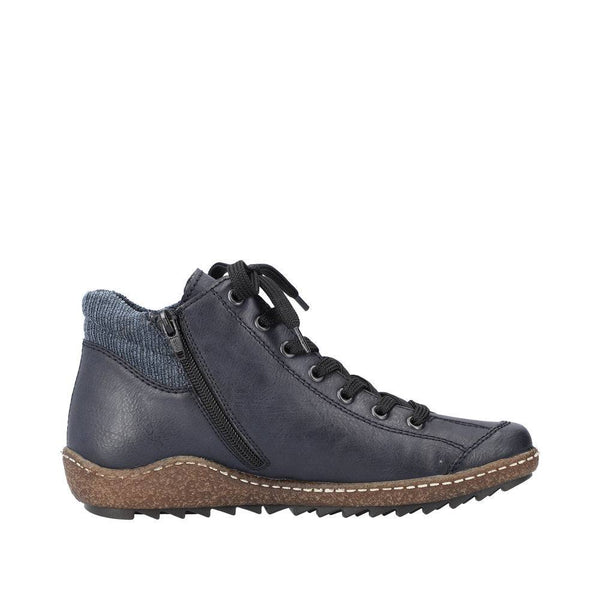 Rieker L7514-14 Ladies Navy Blue Water Resistant Zip & Lace Ankle Boots-elevate your sole