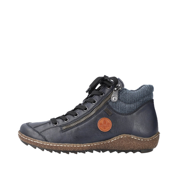 Rieker L7514-14 Ladies Navy Blue Water Resistant Zip & Lace Ankle Boots-elevate your sole