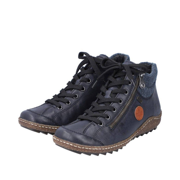 Rieker L7514-14 Ladies Navy Blue Water Resistant Zip & Lace Ankle Boots-elevate your sole