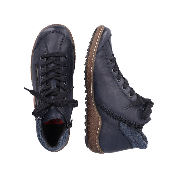 Rieker L7514-14 Ladies Navy Blue Water Resistant Zip & Lace Ankle Boots-elevate your sole