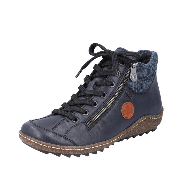 Rieker L7514-14 Ladies Navy Blue Water Resistant Zip & Lace Ankle Boots-elevate your sole