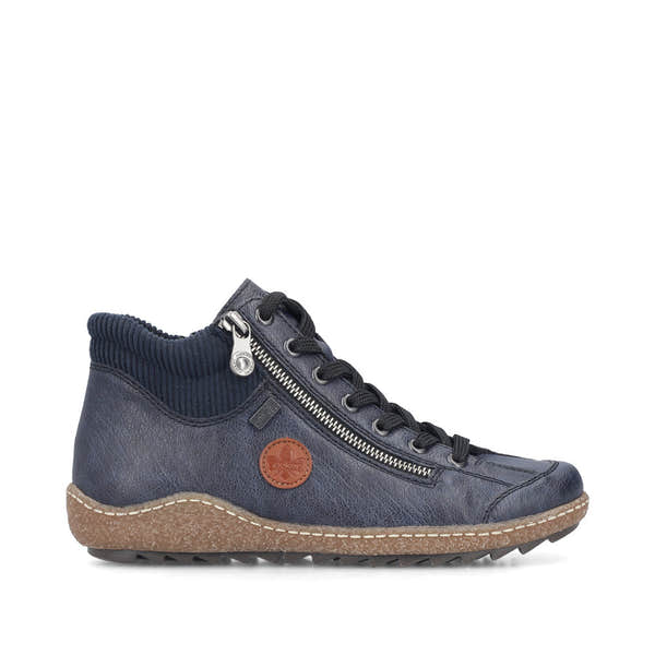 Rieker L7514-15 women's navy water resistant zip & lace ankle boots, opposite side view.