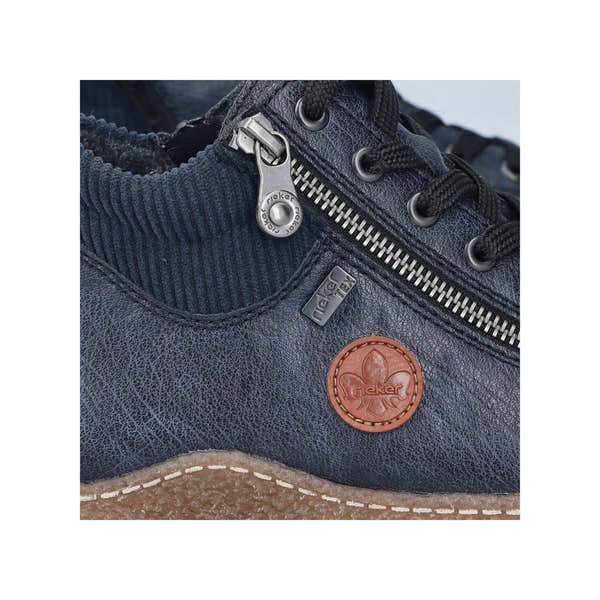 Rieker L7514-15 women's navy water resistant zip & lace ankle boots, lifestyle view.