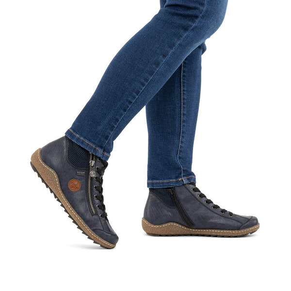 Rieker L7514-15 women's navy water resistant zip & lace ankle boots, lifestyle view 2 of 4.