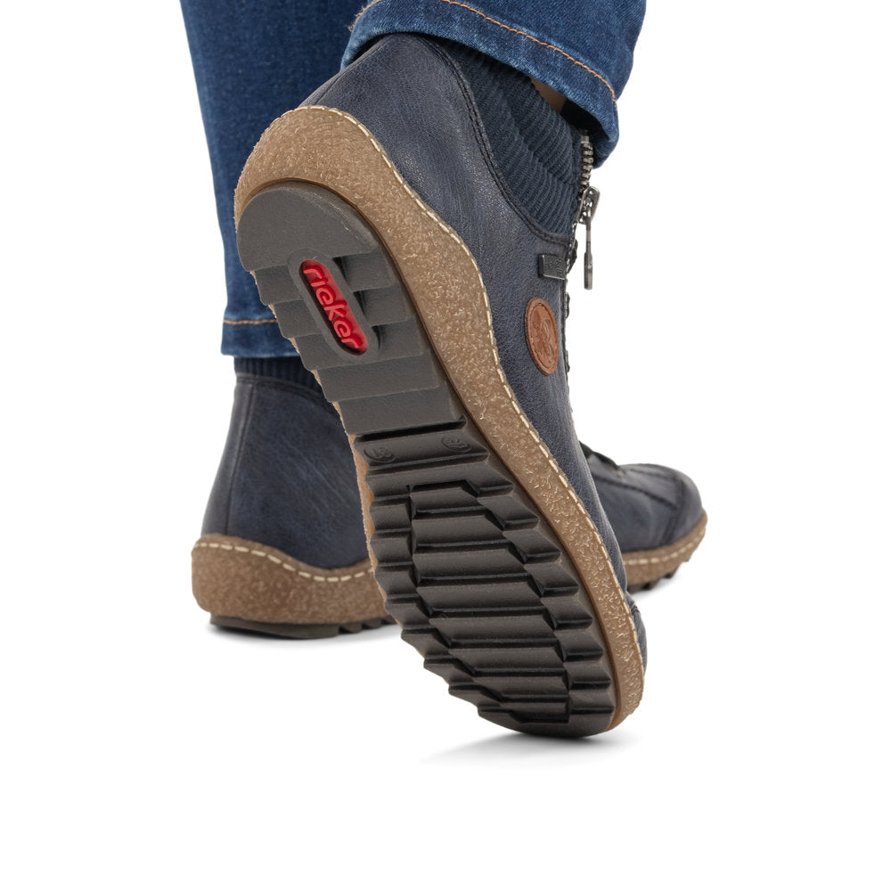 Rieker L7514-15 women's navy water resistant zip & lace ankle boots, lifestyle view 3 of 4.