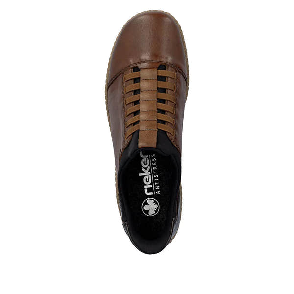 Rieker L7562-22 Ready2Go women's brown leather water-resistant slip-on shoes, anti-stress design, top view.