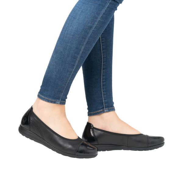 Rieker L9351-00 Ladies Black Leather Slip On Shoes-elevate your sole