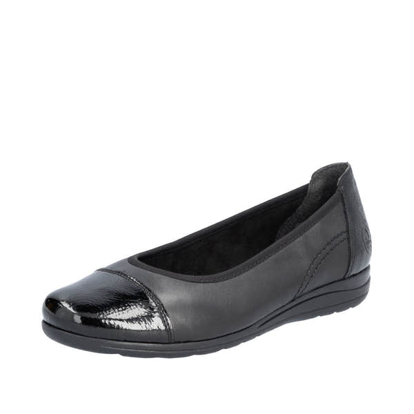 Rieker L9351-00 Ladies Black Leather Slip On Shoes-elevate your sole