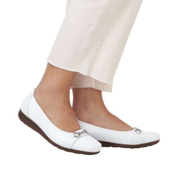 Rieker L9360-80 Anita Ladies White Leather Slip On Shoes-elevate your sole
