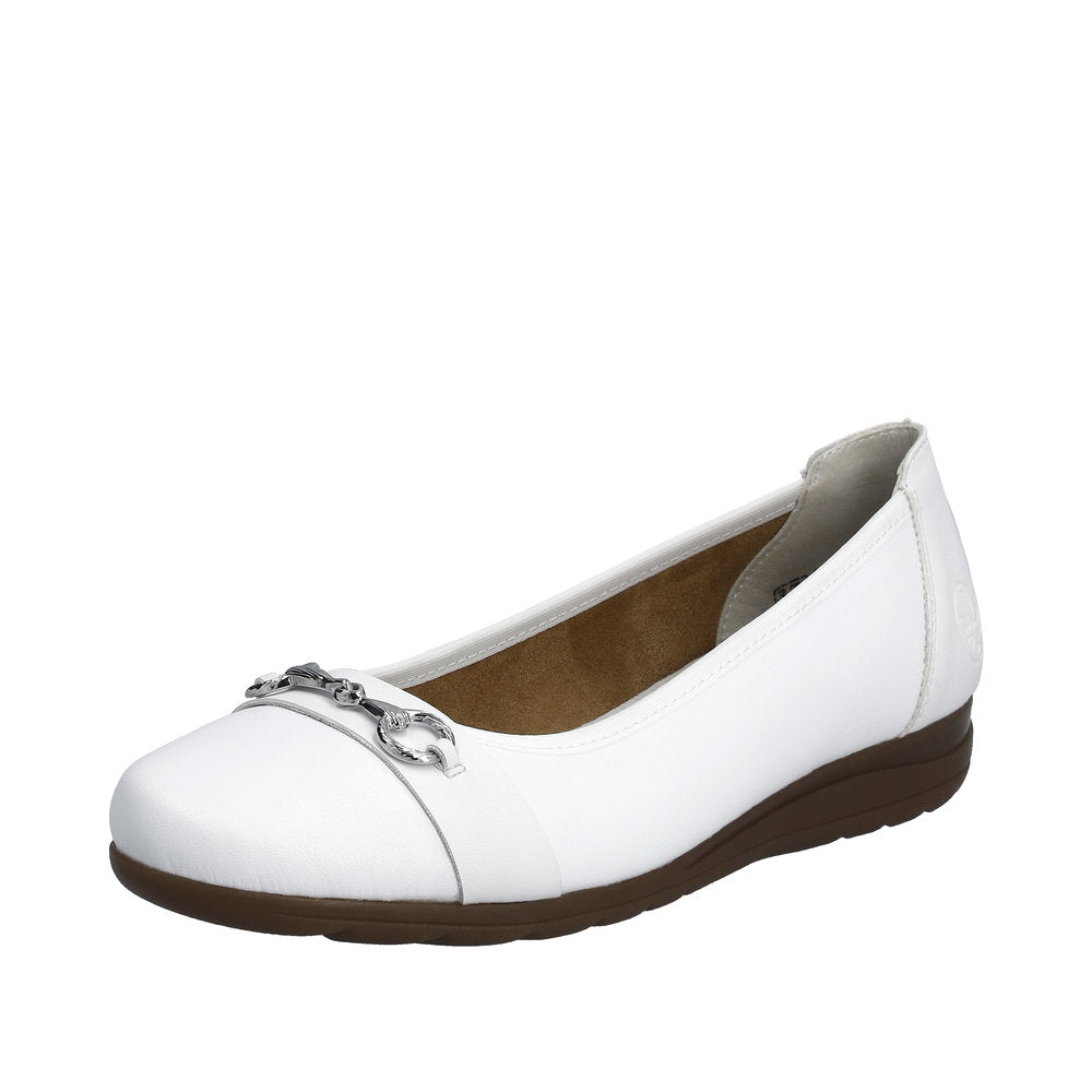 Rieker L9360-80 Anita Ladies White Leather Slip On Shoes-elevate your sole