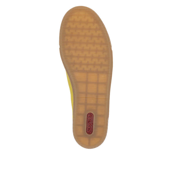 Rieker L9700-68 Ladies Yellow Zip and Lace Trainers with rubber sole and stylish design.