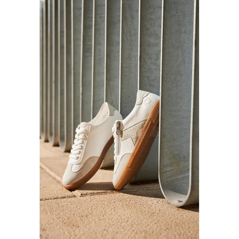 Rieker L9700-80 ladies white zip and lace sneakers, casual footwear with gum soles, stylish and comfortable for women.