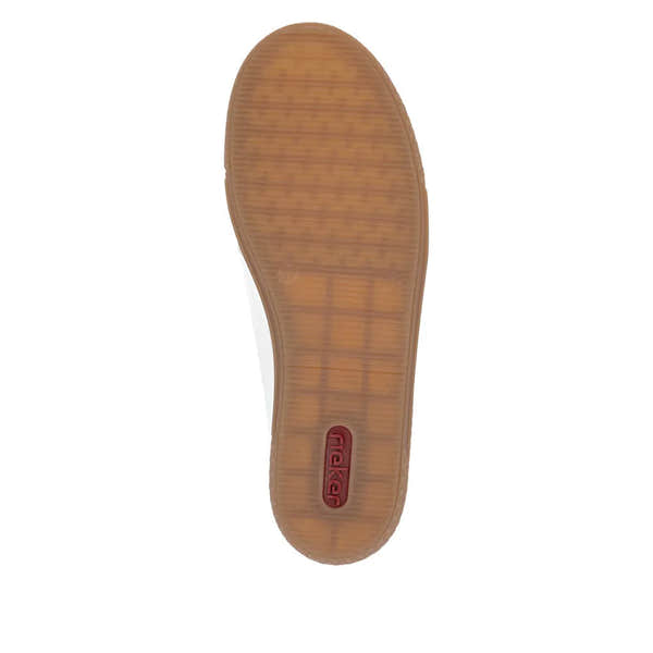 Rieker L9700-80 women's white lace-up sneakers with zipper, featuring a translucent sole and stylish design.