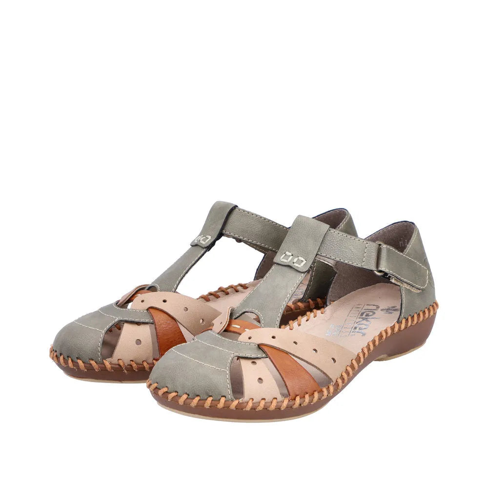 Rieker M1655-54 Ladies Sage Multi Touch Fastening Sandals-elevate your sole