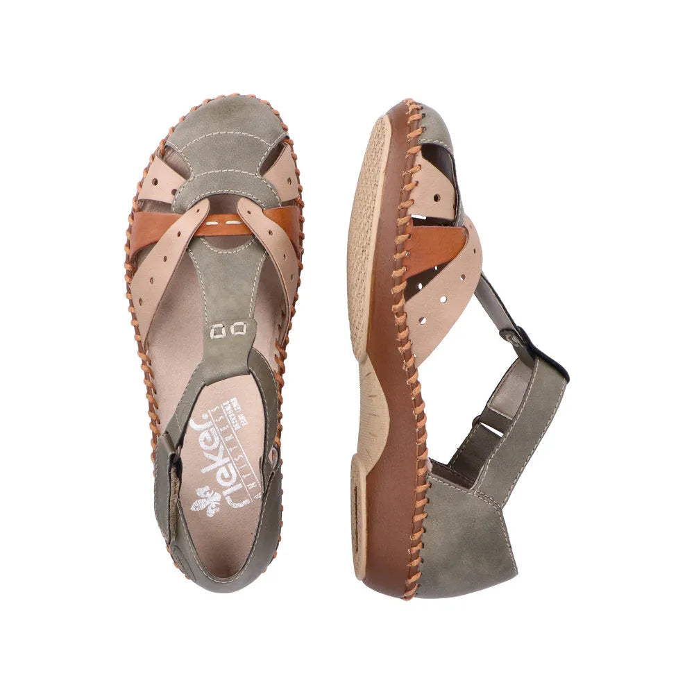 Rieker M1655-54 Ladies Sage Multi Touch Fastening Sandals-elevate your sole