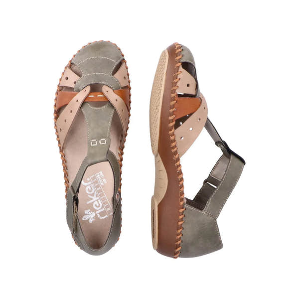 Rieker M1655-54 Ladies Sage Multi Touch Fastening Sandals-elevate your sole