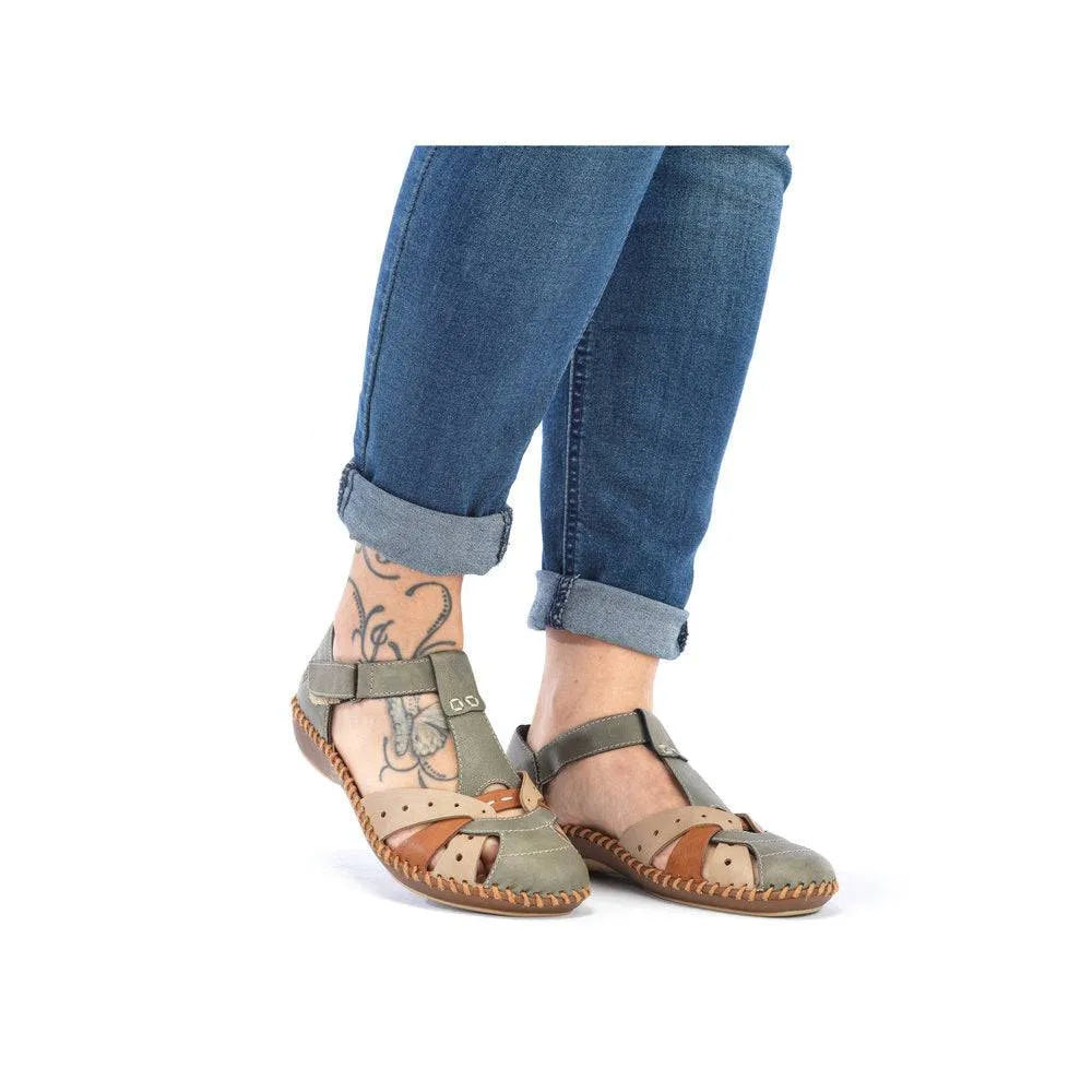 Rieker M1655-54 Ladies Sage Multi Touch Fastening Sandals-elevate your sole