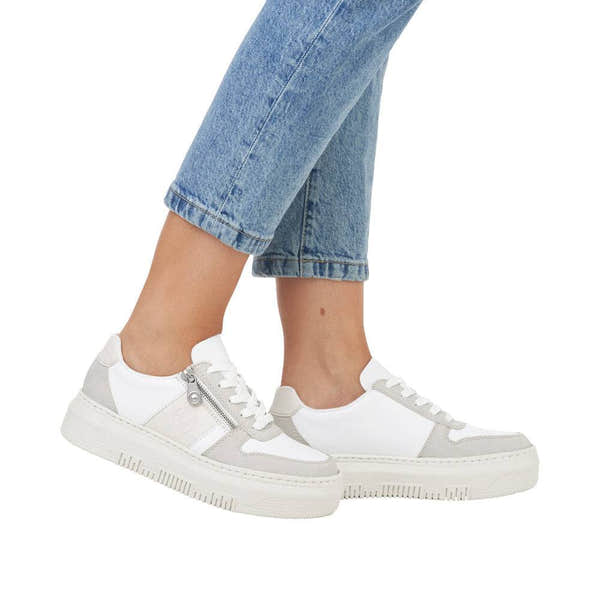 Rieker M1909-80 Enya Ladies White/Grey Leather & Zip & Lace Trainers-elevate your sole