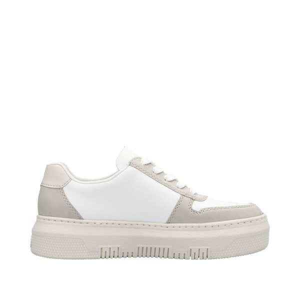 Rieker M1909-80 Enya Ladies White/Grey Leather & Zip & Lace Trainers-elevate your sole