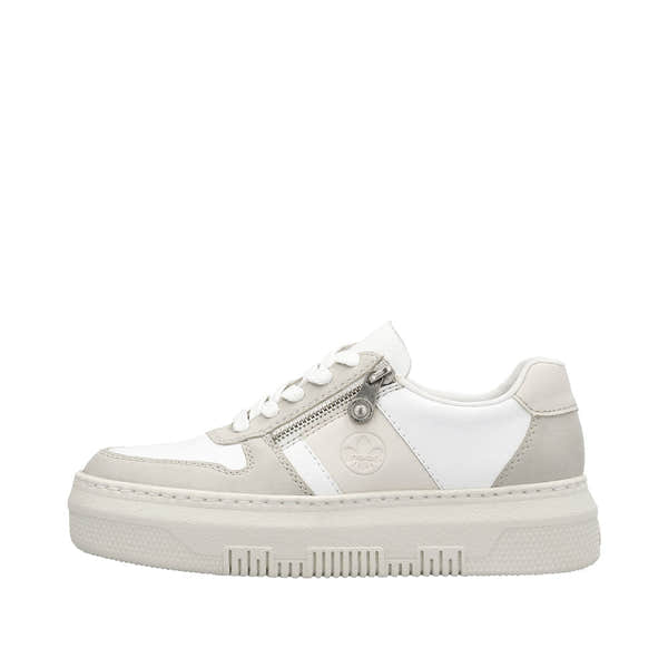 Rieker M1909-80 Enya Ladies White/Grey Leather & Zip & Lace Trainers-elevate your sole