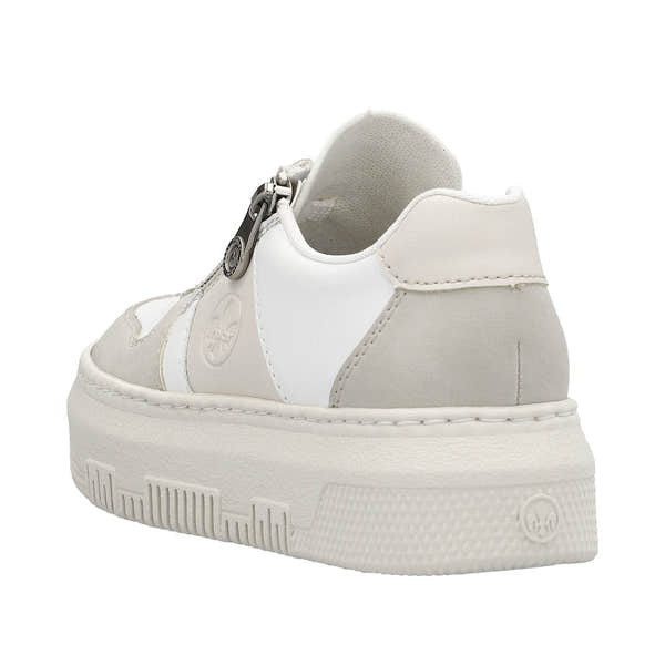 Rieker M1909-80 Enya Ladies White/Grey Leather & Zip & Lace Trainers-elevate your sole