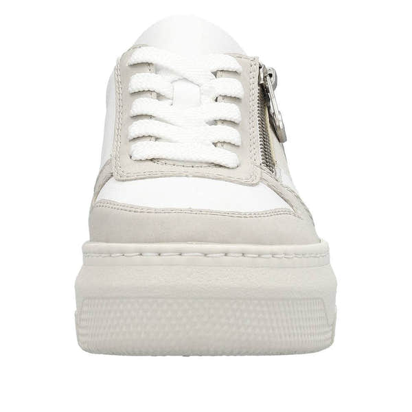Rieker M1909-80 Enya Ladies White/Grey Leather & Zip & Lace Trainers-elevate your sole