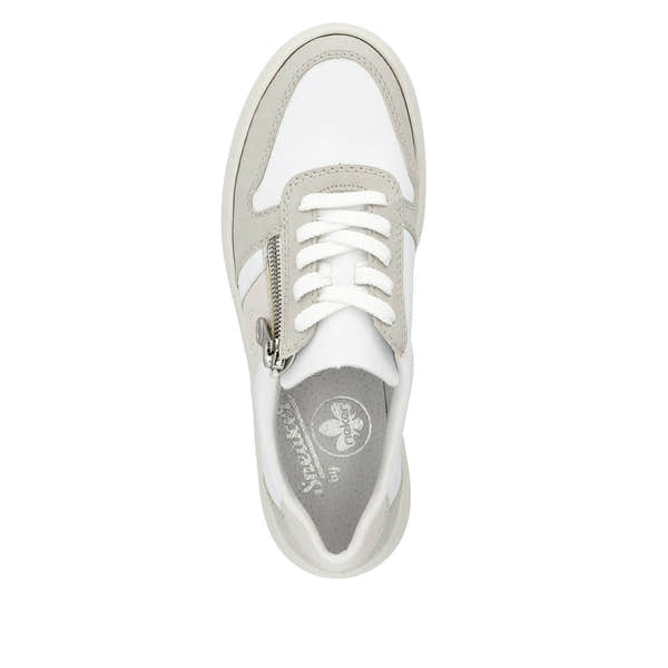 Rieker M1909-80 Enya Ladies White/Grey Leather & Zip & Lace Trainers-elevate your sole