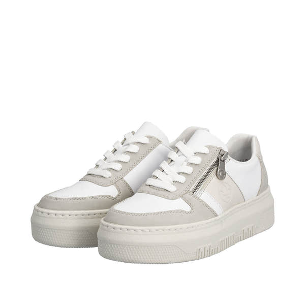 Rieker M1909-80 Enya Ladies White/Grey Leather & Zip & Lace Trainers-elevate your sole